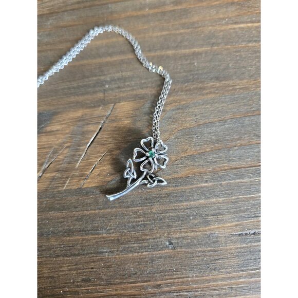 Franklin Mint Celtic Rose Flower Pendant FM83 Sterling Silver with Tiny Emerald - Picture 6 of 10